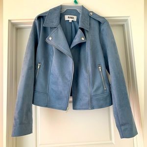 BB Dakota Steve Madden Cropped Faux Suede Moto Jacket Smoky Blue NWT (Size L)